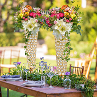 Vase à fleurs trompette en cristal doré et argenté, centre de table de mariage, support à fleurs trompette haut