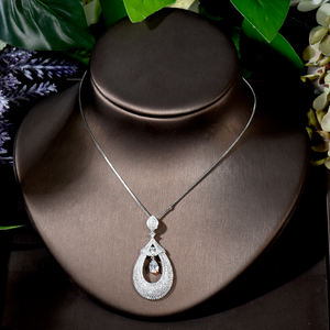 Hibide ชุดเครื่องประดับเพชรสังเคราะห์ทรงลูกบาศก์แบบเต็มรูปแบบสำหรับผู้หญิงสร้อยคอและต่างหูสำหรับ N-1673แต่งงาน - Product Image 4