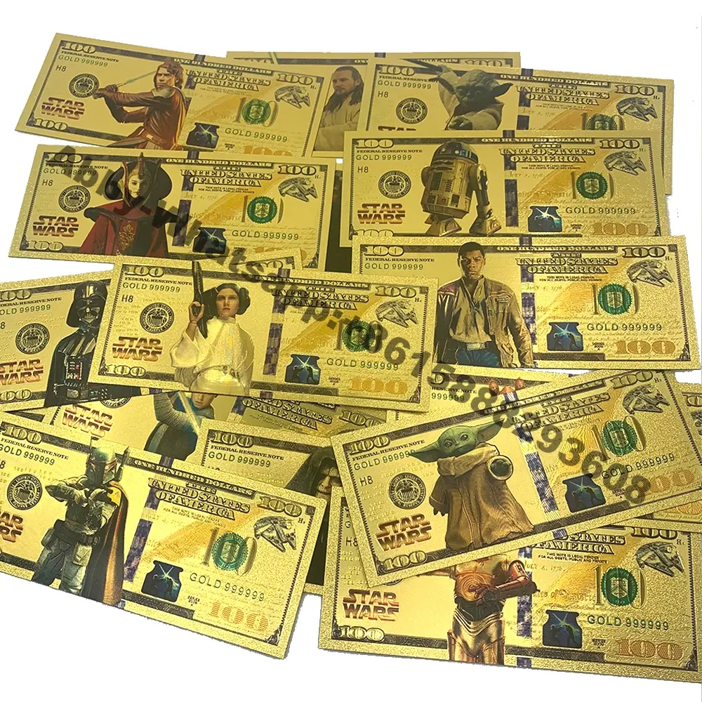Ücretsiz kargo klasik Anime Star-wars altın folyo banknot aksiyon film süper kahraman hatıra kartları oynarken en iyi taraftarları hediyeler