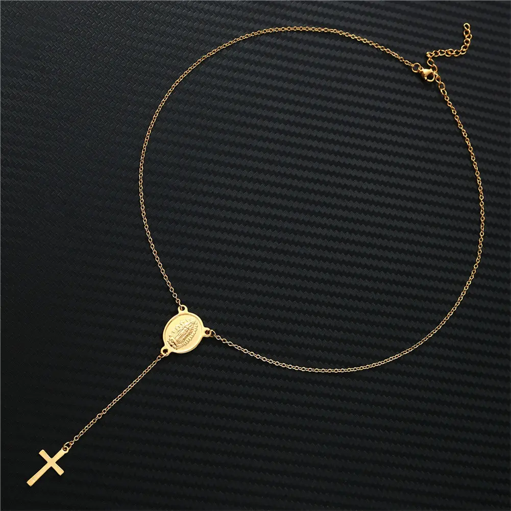 Cross Pendant Classic Stainless Steel Jewelry Gold Plated Religious Rosary Chain Necklace Catholic Rosary Necklace
