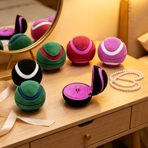 Boîte à bague en forme de balle de tennis personnalisée avec logo, en velours doux, pour bijoux, emballage cadeau, demande en mariage, fiançailles, vente en gros - Product Image 5
