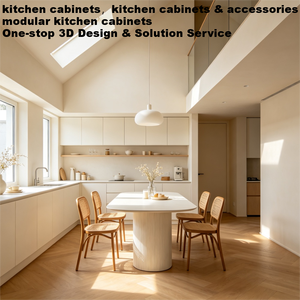 Armoires de cuisine modulaires blanches modernes en contreplaqué, intégrées au mur, à fermeture douce, personnalisables, pour appartement - Product Image 1