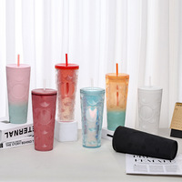 Vaso Térmico Reutilizable de 710ml con Diseño de Olas Oceánicas y Cactus, Tapa con Brillo, Aislamiento Térmico, Libre de BPA, Estético