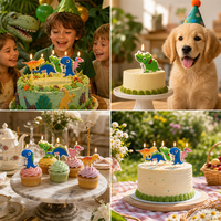 Niedliche 3D Cartoon Dinosaurier Geburtstagskerzen Set Handbemalte Tierförmige Kuchendekoration für Kinder Dschungel-Themen-Party Deko