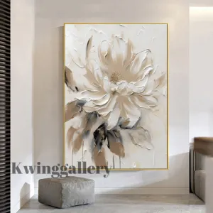 Decoração de parede original pintura a óleo branco bege floral decoração de casa pinturas a óleo flor pintura em tela arte de parede