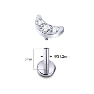 G23 titanio internamente roscado Luna CZ Labret Studs <span class=keywords><strong>labio</strong></span> <span class=keywords><strong>Piercing</strong></span> cartílago Tragus pendientes joyería superficie <span class=keywords><strong>Piercing</strong></span> - Product Image 2