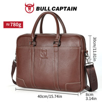 BULLCAPTAIN Sac à main pour ordinateur portable en cuir véritable pour homme, sac messager décontracté, fermeture à glissière, poignée amovible, ordinateur