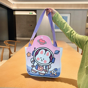 Bolsos de compras de lona de hombro de conejo de dibujos animados lindo de gran capacidad para mujeres de moda para uso callejero y escolar - Product Image 3