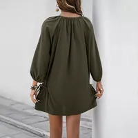 Robe décontractée à manches longues et col en V boutonnée, coupe ample, couleur unie, vert armée, pour femmes, ODM, à porter au quotidien