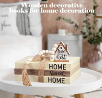 4 livres décoratifs en bois style ferme pour la décoration intérieure, Home Sweet