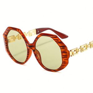 Lunettes de soleil rondes surdimensionnées vintage tendance avec logo personnalisé, protection UV400, monture métallique polygonale pour femmes - Product Image 4