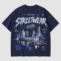 Kaos Oblong Katun Polos Warna Solid 240g dengan Bahu Jatuh Model Boxy untuk Pria Grosir OEM ODM Navy Streetwear Tee