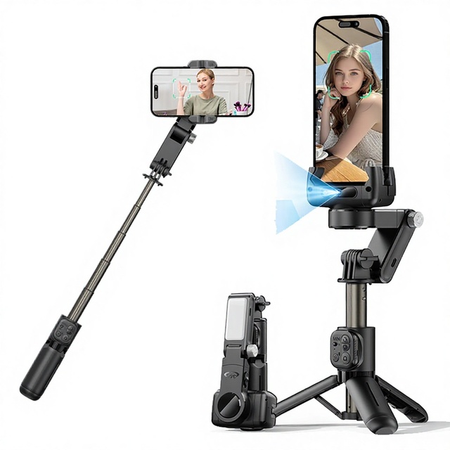 Q19 AI Face Tracking Gimbal Stabilizer 360° Auto Follow Selfie Stick Tripod with LED Fill Light Wireless Remote for YouTube