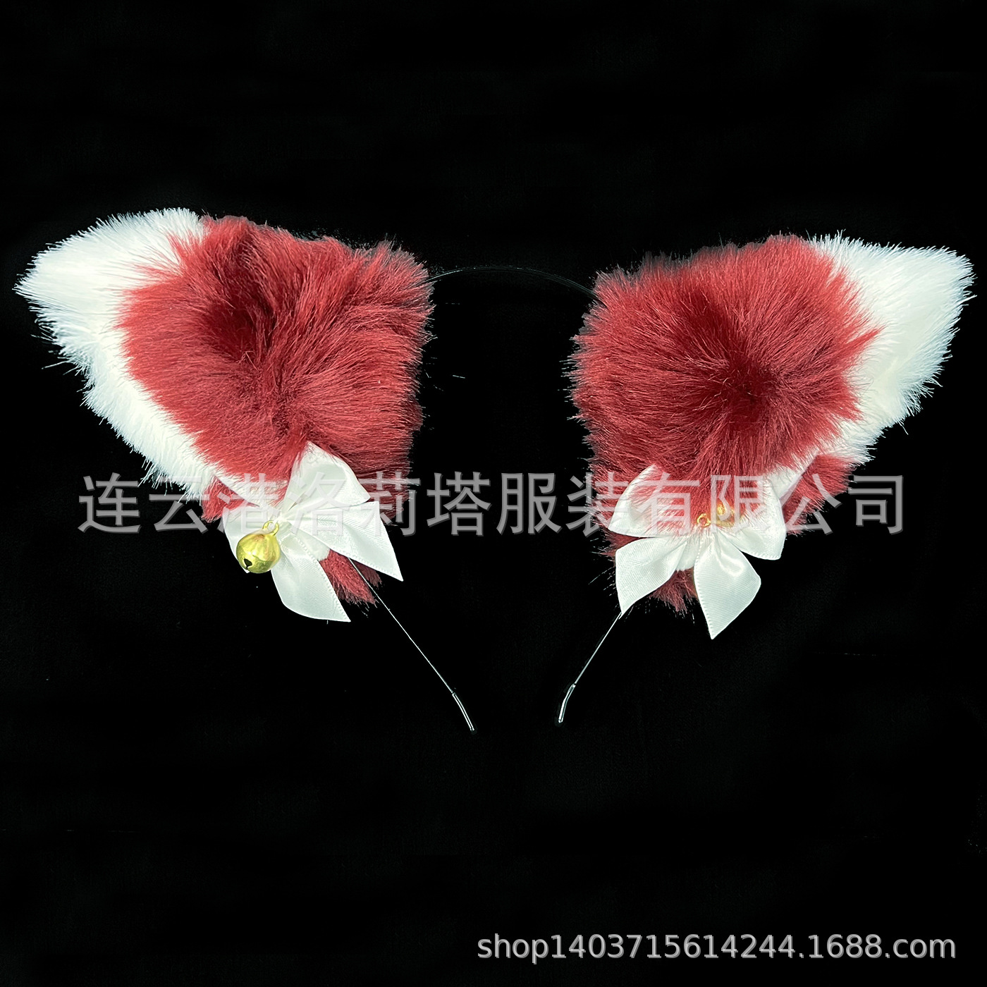 Wine red and white cat ear headdress