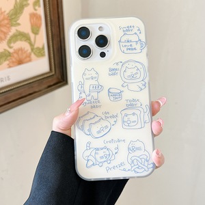 เคสโทรศัพท์ลายแมวโทสต์เส้นสีฟ้าน่ารักแบบสองชั้น เหมาะสำหรับ iPhone 17 ProMax 16 15 14 ป้องกันการตกกระแทก - Product Image 1