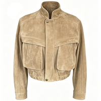 Veste en cuir véritable à col montant surdimensionné pour femme, veste bomber courte en daim véritable, automne