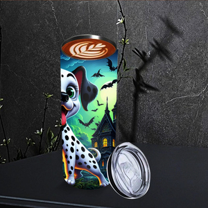 Bicchiere Personalizzato da 20oz a Tema Cane Dalmata per Halloween, Design Casa Stregata, con Cannuccia e Coperchio, Best Seller, Disponibile negli USA e Spedizione Gratuita - Product Image 4