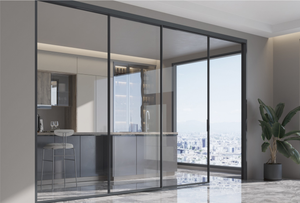 एल्यूमीनियम कांच स्लिम फ्रेम फिसलने रसोई स्लाइड दरवाजा विभक्त विभाजन पाले सेओढ़ लिया गिलास एल्यूमीनियम दरवाजे स्विंग कमरे के दरवाजे के लिए घर - Product Image 3