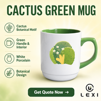 Tasse à café en céramique avec motif floral de pivoine, poignée verte, intérieur en porcelaine blanche, illustration botanique, tasse à thé avec boîte cadeau LEXI