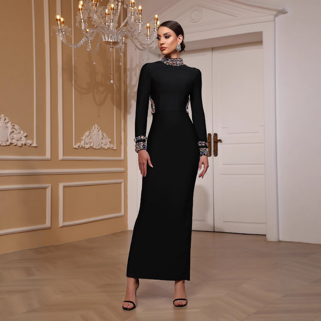 midi elegant black dress for funeral One-Shoulder Draped Gown Black | Asymmetrical Formal Maxi Dress main image 1