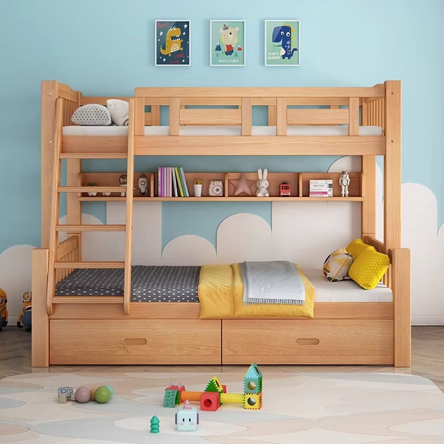 Modern Design Solid Wood Two-Tiered High-Low Bunk Beds for Parent-Child Small-Sized Children's Dormitories Employee Bunk Beds