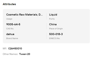 Cosmetic Food Grade Polysorbate Tween 20 60 80 85 Hydrophilic Liquid for <b>Skin</b> Care Emulsifier <b>Raw</b> - Product Image 6