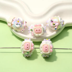 Cuentas de Resina con Forma de Flor, Lazo de Diamantes, Diseño de Dibujos Animados, Plástico, Estilo Bubblegum, Lucite, Pintadas a Mano, Coloridas, para Hacer Pulseras y Collares - Product Image 6