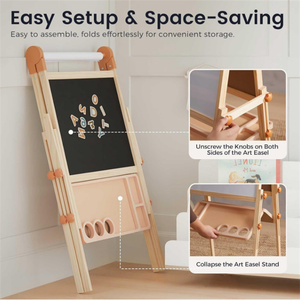 Caballete Magnético de Doble Cara, Caballete de Arte Ajustable de Madera para Niños con Rollo de Papel - Product Image 2