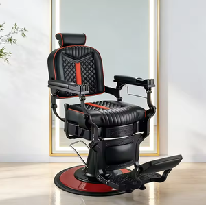 Sillón de Barbería Clásico de Cuero Negro con Bomba Hidráulica, Silla de Barbería Retro para Salón de Belleza Masculino en Venta - Product Image 1