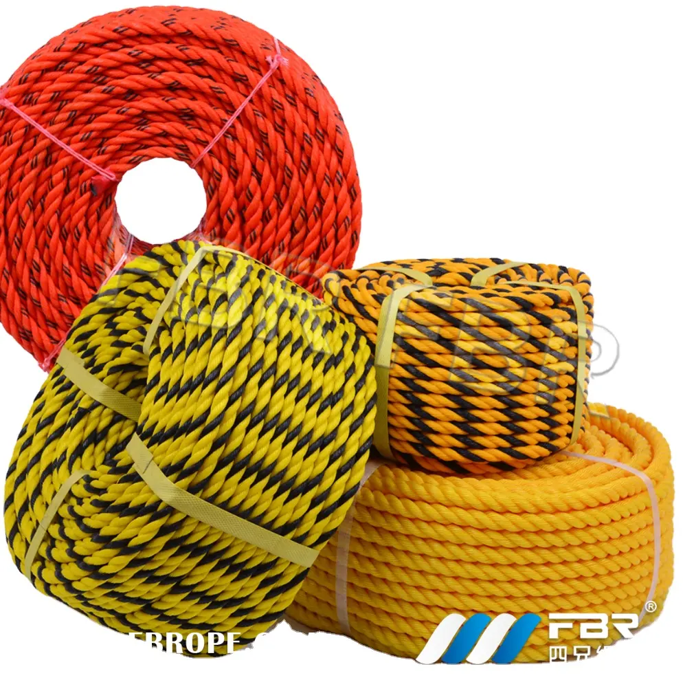 Cuerda de plástico de polietileno trenzado, 3 hebras, color amarillo y negro