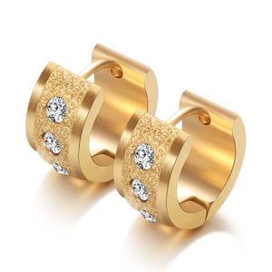 Huggie Earrings 7Mm Stainless Steel 18K Gold <b>Brushed</b> Diamond Hollow <b>Round</b> For Women Gift Jewelry - Product Image 3
