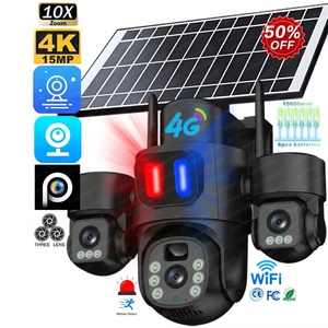 Eseecloud Three Lens 360 PTZ 15MP HD IP66 Human Detection Outdoor <b>Security</b> IP Surveillance WiFi CCTV 4G Sim Card Solar Cameras - Product Image 1