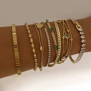 गर्म बिक्री ठीक गहने 18k सोने की प्लेटेड स्टेनलेस स्टील हैंड चेन महिलाओं क्यूबिक ज़िरकोनिया कंगन - Product Image 1