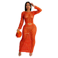 Robe longue sexy évidée, Robe courte à sequins, Robe de plage élégante, Vente en gros, Logo personnalisé, Direct usine