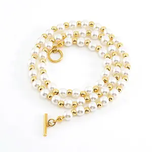 American style fashion stainless steel personality Pearl Chain Necklace titanium steel plating 18k Gold Chain female student