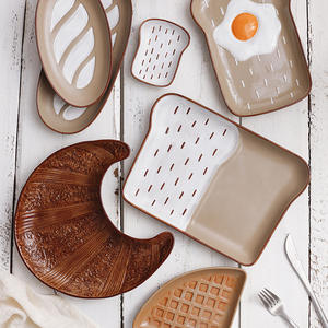 SYL ins style vaisselle créative en céramique assiette à pain assiette à dessert pour petit déjeuner assiette à <span class=keywords><strong>baguette</strong></span> assiette à toast vaisselle à pain colorée à la main - Product Image 4