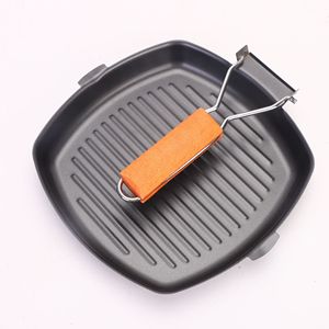 Poêle pliable Plaque de barbecue extérieure Plaque de gril en fonte facile à transporter Poignée en bois chaud <span class=keywords><strong>Steak</strong></span> frit et oeufs - Product Image 2