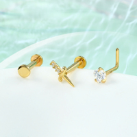 Toposh 14 Karat massives Gold klar CZ Labret Knorpel Tragus Daith Ohrringe Nase Ohr stecker Nabel Bauchnabel Ring Piercing Schmuck