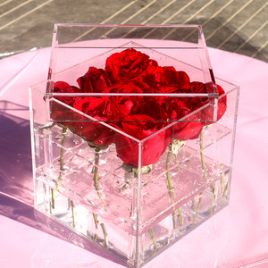 Acrílico transparente flor Rosa Flor de caja de regalo con cubierta romántico flor fresca de caja para la novia y Mujer - Product Image 4