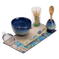 Ensemble de thé matcha en céramique, cadeau, bol mélangeur, mousseur à lait, tamis, cuillère, fouet, support - Outils en porcelaine écologiques pour la cérémonie du thé