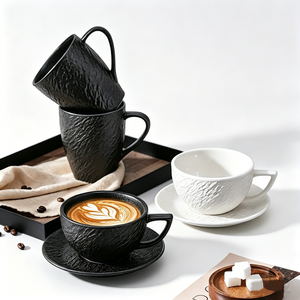 Tasse à café et soucoupe Kingze Rock Texture Latte Art 300ml 400ml, style japonais Wabi-Sabi Sawada - Product Image 1