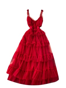 हाई एंड लाइट गॉज़ ड्रेस स्वीट लकड़ी के कान के किनारे स्लम्बदार स्लिम जाल पोशाक - Product Image 6