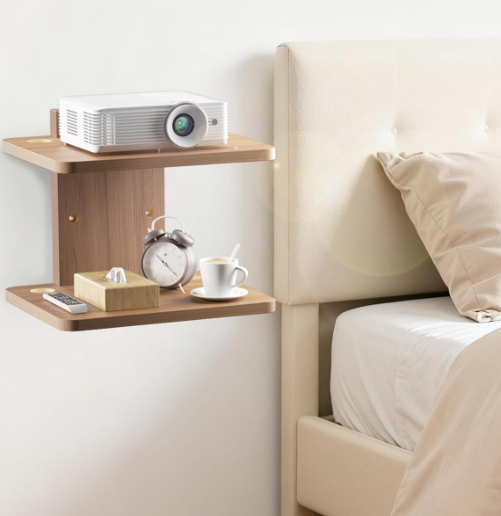 2-Tier Floating Wood TV Shelf for TV Projector DVD Player Routers Game Console Cable Boxes-Cleaning Storage Modern Design