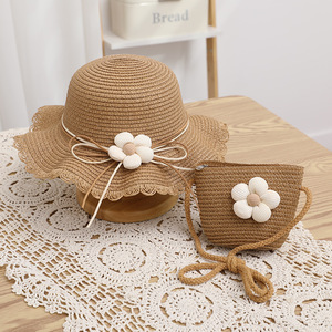 Venta caliente de fábrica flores encantadoras verano pescador sombrero niños protección UV estilo Panamá sombrero de paja papel dos piezas cada conjunto - Product Image 4