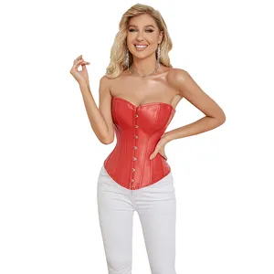 Lijfje Taille Trainer Vrouwen 14 Plastic Botten Gothic Faux Lederen Steampunk Corset Hoge Compressie Body Shapers Xxxxxxl