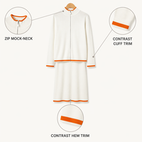 Ensemble deux pièces décontracté : veste tricotée à manches longues brodée cheval color-block et jupe courte en polyester/coton