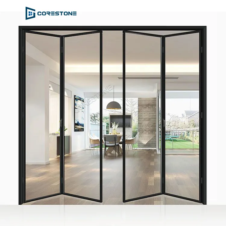 Einfaches Design Faltbare Aluminium tür Glas Klares Interieur Schlanker Rahmen Bifold Türen