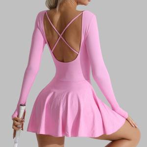 Baju Yoga Jumpsuit Olahraga Tenis Dress Overall Pakaian Gym Lengan Panjang Set Lari Terusan Baju Senam Wanita - Product Image 4