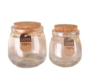 Cheap and Small Stock 100ml 150ml <b>200ml</b> 250ml 300ml Cute Glass Pudding Yogurt Jar With Cork Lid - Product Image 1