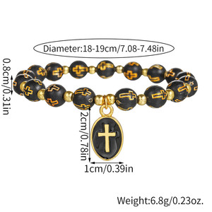 Pulsera de cuentas con colgante de cruz ovalada única para hombres y mujeres, pulseras de oración para bautizo, regalos de joyería para parejas - Product Image 3